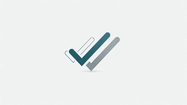 Abstract illustration of interlocking checkmark and outline shapes in muted teal tones