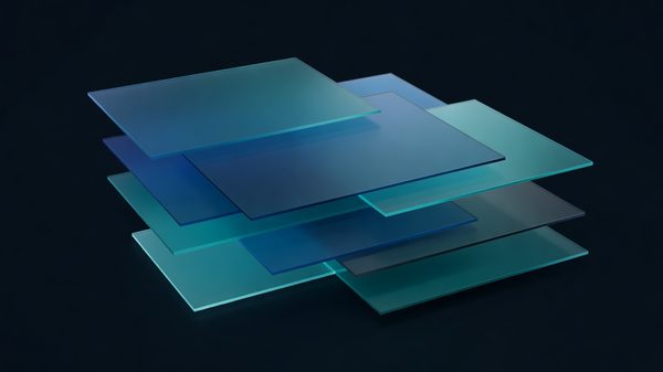 Abstract layered UI component panels in teal and blue suggesting bounded CSS style scopes